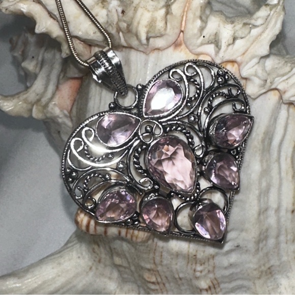 Charming Love Heart Pink Topaz multi-gem Pendant - Picture 5 of 9